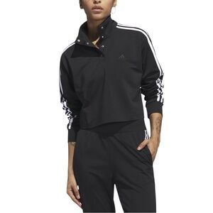 Adidas Black and White Cropped 1/4 Snap Pullover Tricot Jacket NWT Size Large